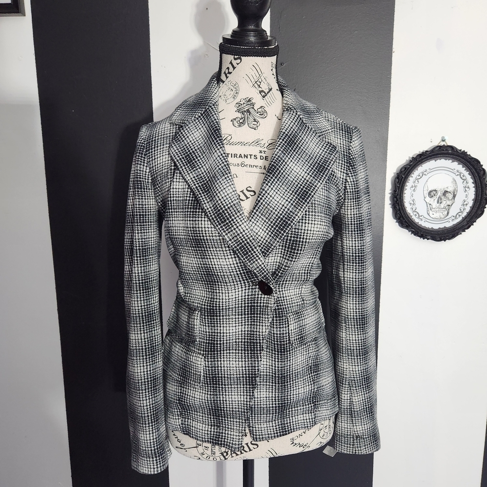 Anthropologie Black and White Checkered Blazer
